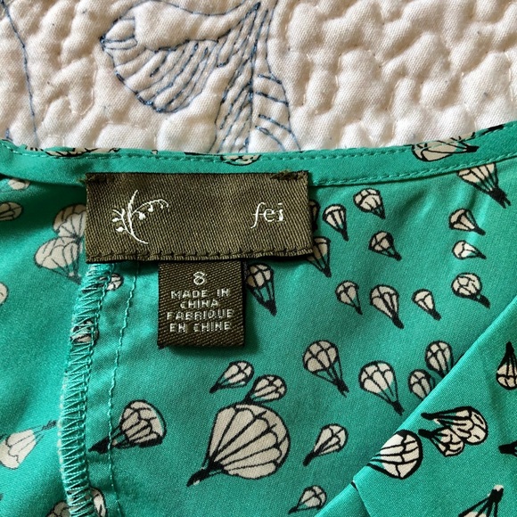 ❌SOLD❌ DO NOT BUY🚫Anthro 100% Silk Aqua Hot Air Balloon Whimsical Print Blouse - Picture 9 of 14